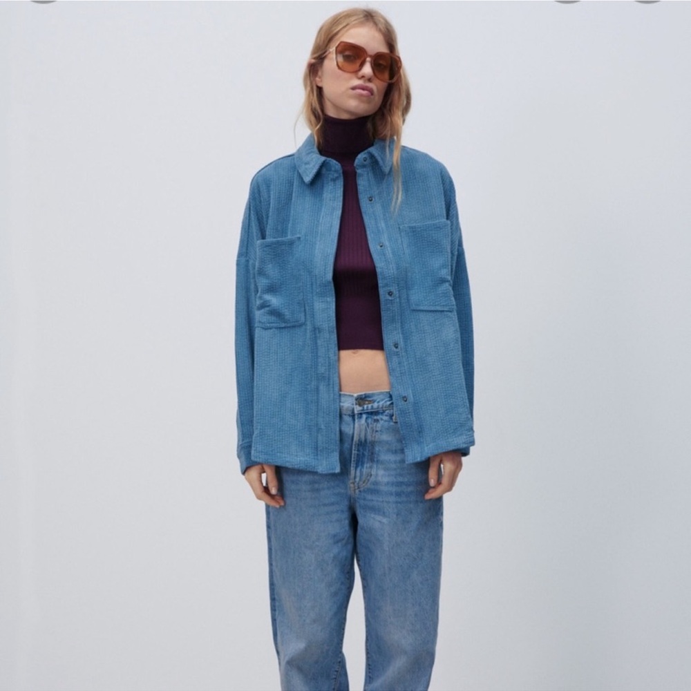Zara Light Blue Corduroy Overshirt
